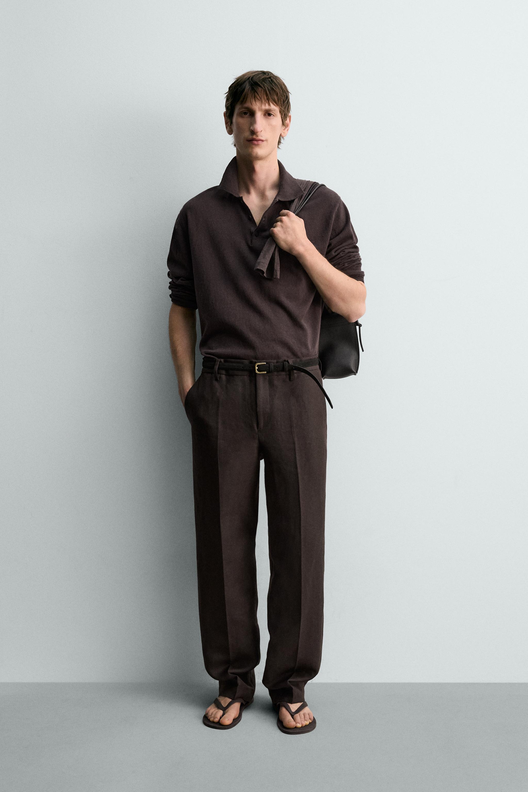 COTTON LINEN BLEND KNIT POLO SHIRT